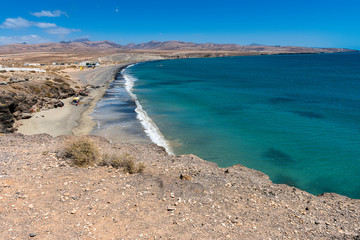 The coast of the spanish island of Fuerteventura at the resort of Costa Calma