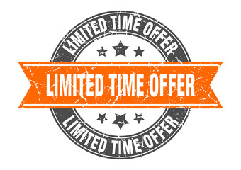 limited time offer round stamp with orange ribbon. limited time offer