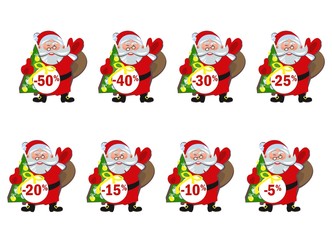 Vector Sale sign. Santa Claus. Discount icon for trade. Used as: flyer / sticker / poster / promo sticker / banner. New Year! Vector illustration.
