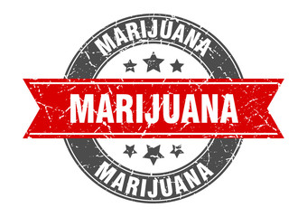 marijuana round stamp with red ribbon. marijuana