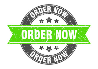 order now round stamp with green ribbon. order now