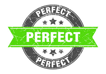 Fototapeta premium perfect round stamp with green ribbon. perfect