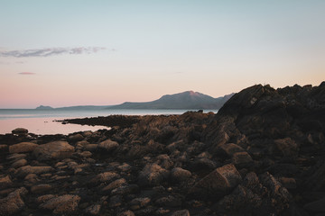Beautiful sunset on Isle of Bute with the Isle of Arran in the background Scotland