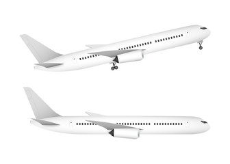 White airplane on a white background in profile, isolated. Vector stock illustration