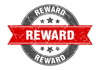 reward round stamp with red ribbon. reward