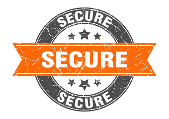 secure round stamp with orange ribbon. secure