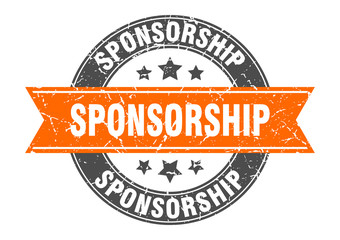 sponsorship round stamp with orange ribbon. sponsorship
