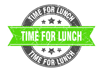 time for lunch round stamp with green ribbon. time for lunch
