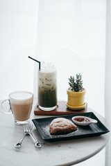 breakfast with coffee and croissant