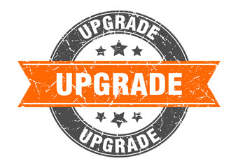 upgrade round stamp with orange ribbon. upgrade