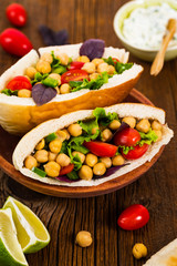 Garbanzo Bean or Chickpea Salad Veggie Pitas. Selective focus.