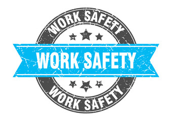 work safety round stamp with turquoise ribbon. work safety