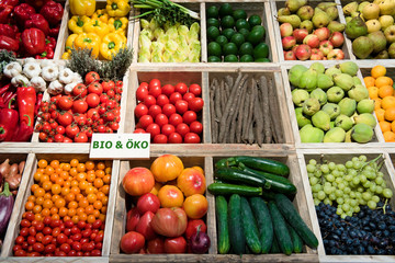 Markt, Gemüse, Obst, Schild, Biomarkt