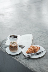 breakfast with coffee and croissant