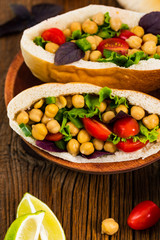 Garbanzo Bean or Chickpea Salad Veggie Pitas. Selective focus.