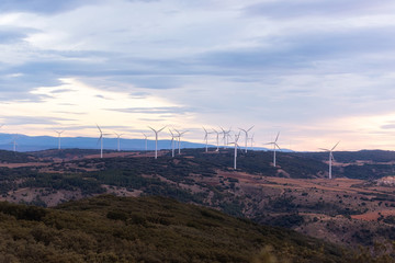 Windmill for electric power production. Landscape with Turbine Green Energy Electricity .