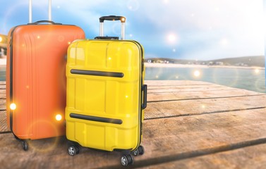 Luggage consisting of large polycarbonate suitcases isolated on white