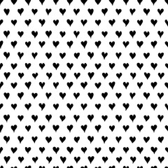 Heart silhouette seamless pattern. Black and white ornament. Hand drawn love icons.