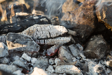 Embers. Ashes in the barbecue.Hot burning coals