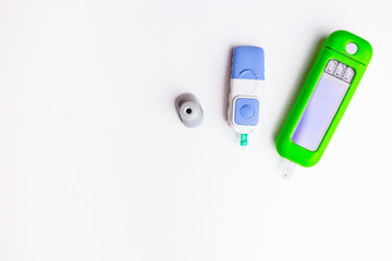 Blood sugar, glucose measurement equipment isolated on white background.