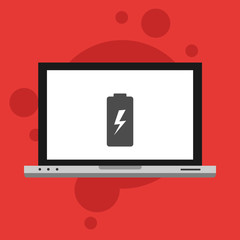 laptop with simple Battery icon, vector illustration, flat design