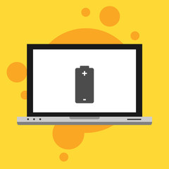 laptop with simple Battery icon, vector illustration, flat design