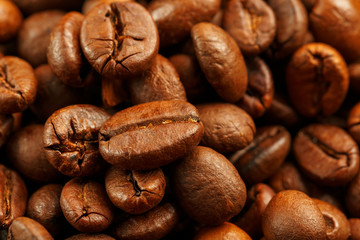 Fresh and aromatic roasted coffee beans, can be used as background.