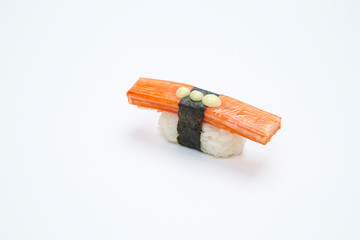 nigiri sushi made of kani kama isolated on white background