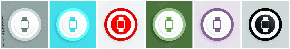 Aufkleber smartwatch icon set, colorful flat design vector illustrations in 6 options for web design and mobil