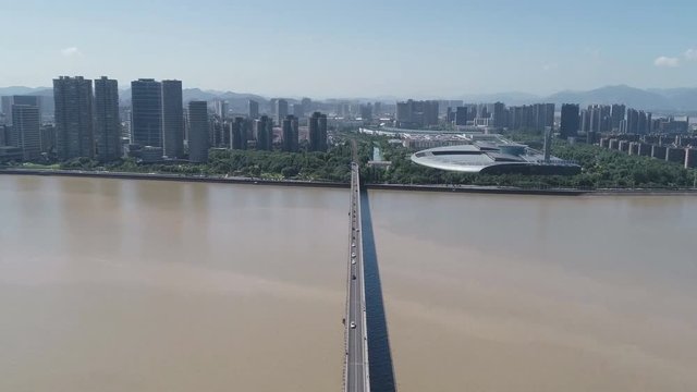 The aerial view of city landscape in Qianjiang bridge in Hangzhou, Zhejiang province, east China