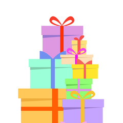 mountain of gifts, vector illustration, boxes with gifts