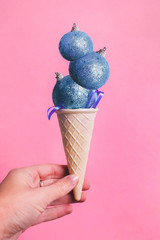 Ice cream cone with Christmas balls