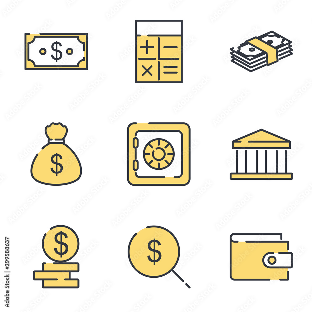 Poster simple of money set icon template color editable. wallet, atm, bundle of money pack symbol vector si