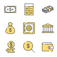 Simple of Money set icon template color editable. Wallet, ATM, Bundle of Money pack symbol vector sign isolated on white background illustration for graphic and web design.