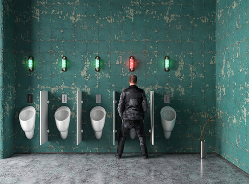 Toilette/WC mit Bidets im gefliesten Raum mit Besetztzeichen