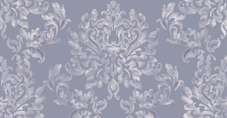 Obraz premium Rococo texture pattern Vector. Floral ornament decoration. Victorian engraved retro design. Blue background Vintage grunge fabric decors. Luxury fabrics