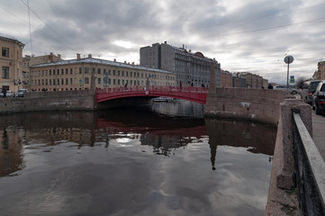 Late autumn, the center of St. Petersburg, granite embankments, colored bridges and ancient...