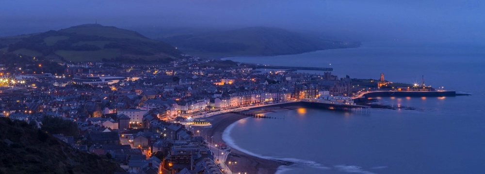 aberystwyth seafront sunset in summer