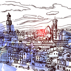 Naklejka premium Florence sketch vector illustration. Suitable for Italian souvenirs, print for t-shirts, phone cases.