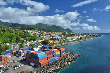 Roseau city port on Dominica island, Caribbean.