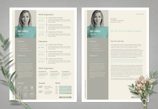 Light Beige Resume and CV Layout Set with Pale Cyan Accents
