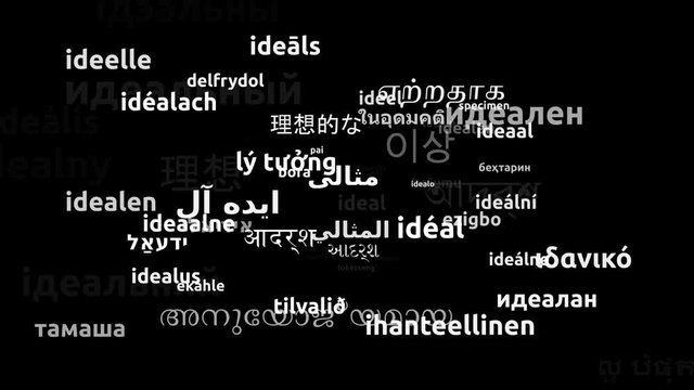 Ideal Translated in 61 Worldwide Languages Endless Looping 3d Zooming Wordcloud Mask