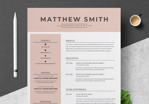 Pink Resume Layout With Cover Letter