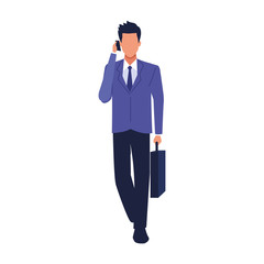 avatar businessman with cellphone and briefcase