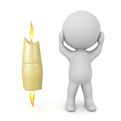 3D Concept of burning the candle at both ends