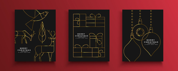 Christmas New Year gold holiday art deco card set