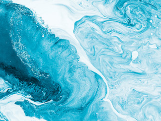 Niebieski ze srebrnym kreatywnych streszczenie ręcznie malowane tła, marmurowe tekstury, ocean streszczenie - 299595653