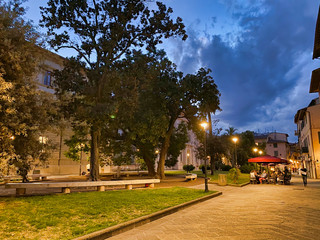 Dante Alighieri Square at night in Pisa, Italy