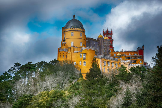  Pena Palace on a hill in the city of Sintra in Portugal  in spring