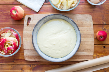 Baking concept. Cooking Apple pie, step by step instructions. Top view. Step 8